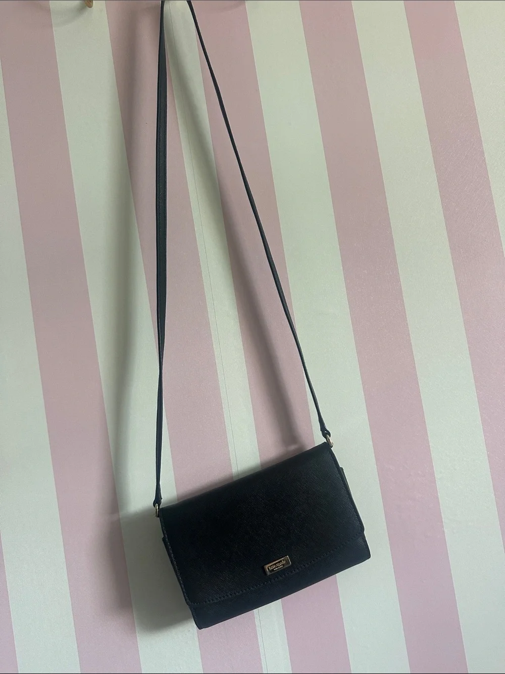 kate spade Black Crossbody with Gold Plaque Accent